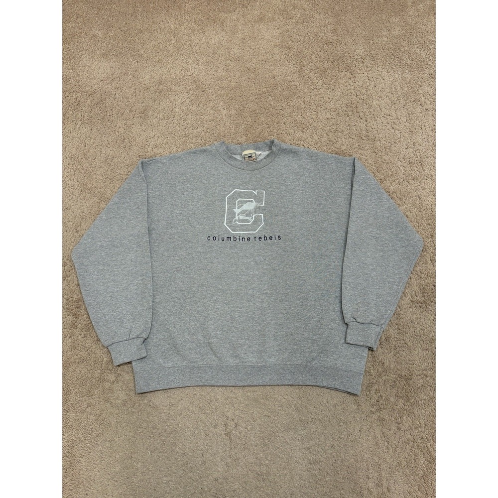 Vintage Columbine High School Rebels Embroidered Gray Crewneck Size Large